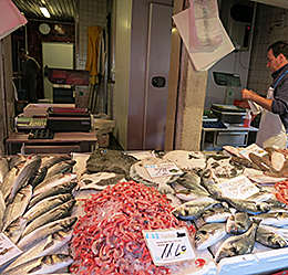 Venice fish market vendors display offerings