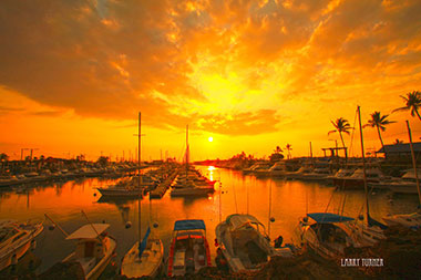 Hawaiian harbor at sunset