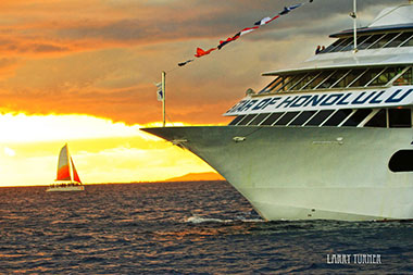 Sailboat and cruise ship