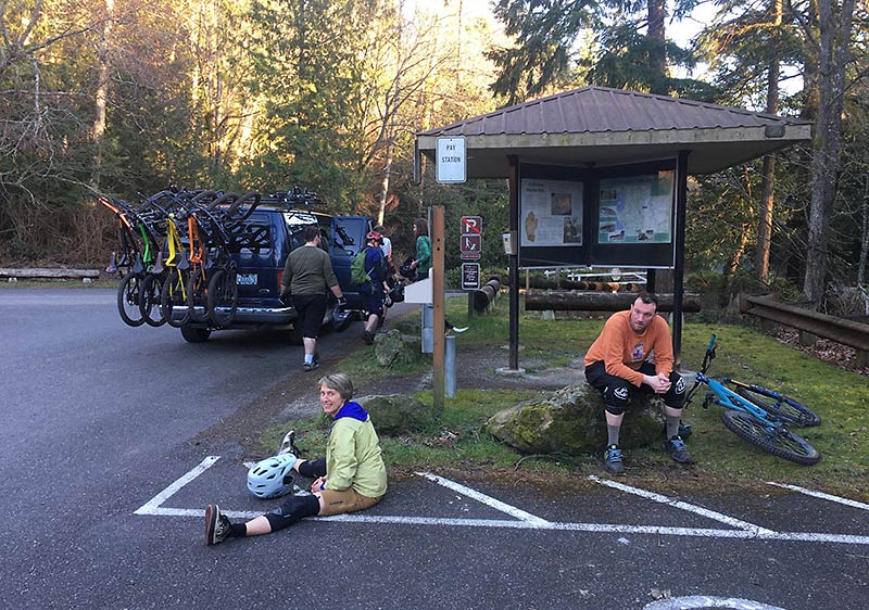 Bicyclists resting