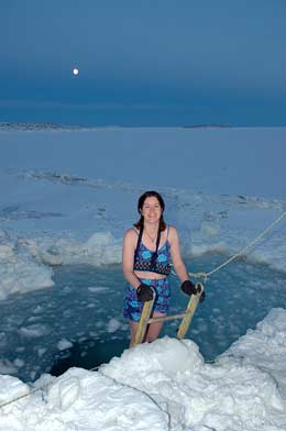 Statrion Leader Rachael Robertson celebrating Antarctica mid-winter at -13C