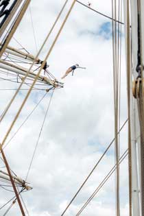 Rhiannan Iffland dives fromm the Tall ship Christian Radich dives from the tall ship Christian Radich