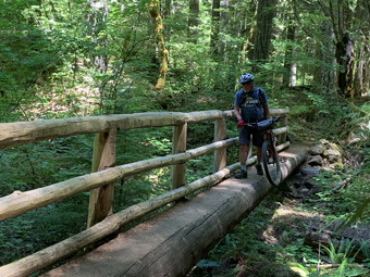 McKenzie River, Oregon, a cautious biker