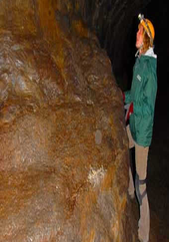 Lava Beds National Monument, admiring the features and colors in a Lava Beds cave