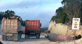 Yucatan, equipment and workers along Highway 186